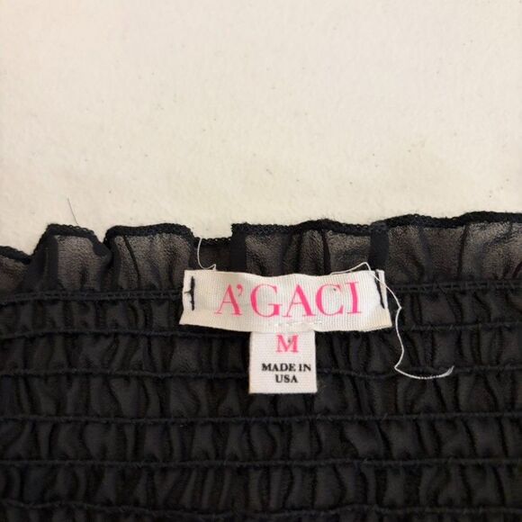 A'Gaci Blouse Women's Medium Sheer Black Cropped Smocked Long Sleeve Top - Picture 6 of 8
